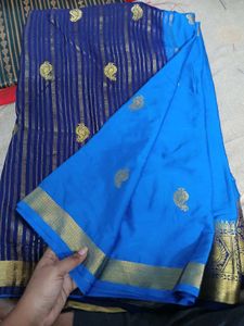 Vibrant Blue shiffon Saree with Golden Motif