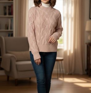 Dusty Rose Cable Knit Sweater