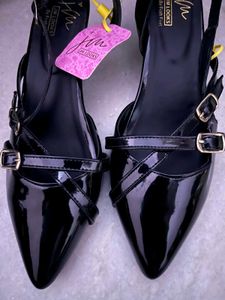 double strap chic black heels