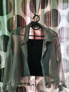 SALE‼️‼️‼️Sheer Collared Button-Up Shirt