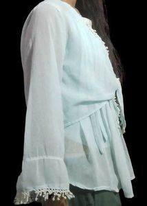 sky blue top with shrug