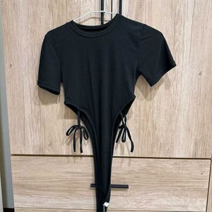 Lace-up Side Teddy Sexy Black Bodysuit