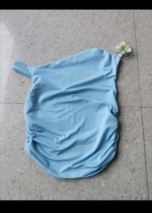 Baby Blue One-Shoulder Ruched Top🩵