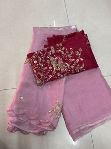 New Elegant Pink Organza Saree🤩✨