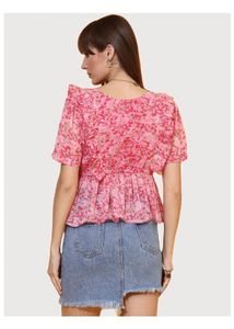 Chic Pink Ruffled Top XL