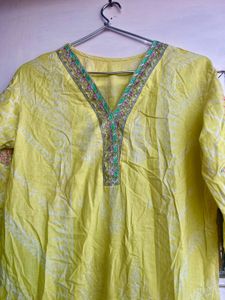 Lemon Yellow Embroidered Kurta