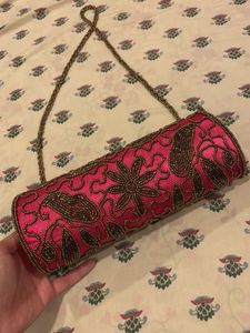 Pink Beaded Clutch Bag