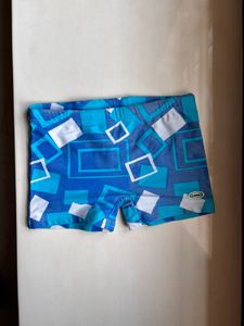 Boys Blue Geometric Swim Trunks