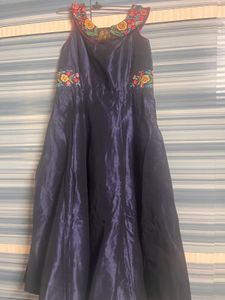 Navy Blue off Shoulder Embroidered Anarkali Dress