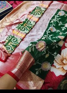 Beautiful Green &amp; Baby Pink Saree