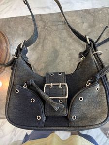 Bershka buckle detail denim crossbody bag in dirty