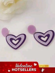 Heart Drop Earrings - Purple
