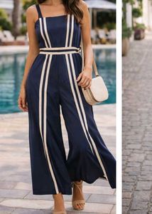 Navy Blue Jumpsuit with White Stripes