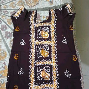 Beautiful Brown Kurta with Yellow Dupatta