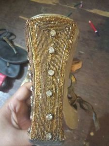Designer Embellished Gold Wedge Heels