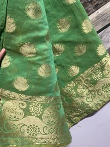 Vibrant Green Saree with Gold Border