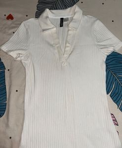 Ribbed White Polo Dress