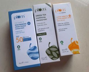 Plum Skincare Set - Sunscreen, Moisturizer & Serum