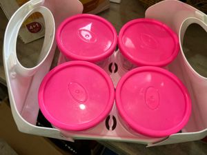 Set of 4 Pink Lid Glass Containers