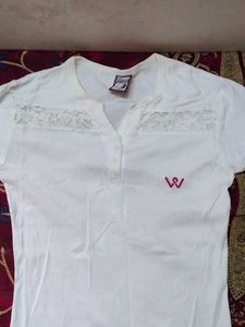 White 'W' T-shirt with Lace Detail