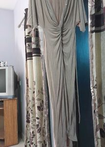 Elegant Beige Twist Front Maxi Dress