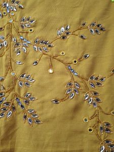 Embroidered Yellow Unstitched fabric