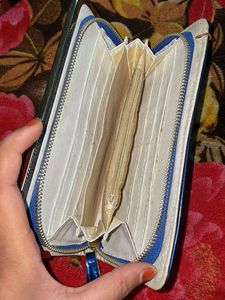 Stylish Blue Wallet with Pearl Embellishment