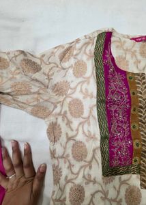 Beautiful Cream &amp; Pink Kurta Set