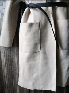 Women's Beige Lapel Coat with Belt