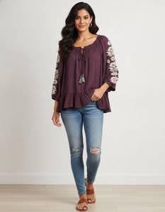 Boho Embroidered Peasant Top