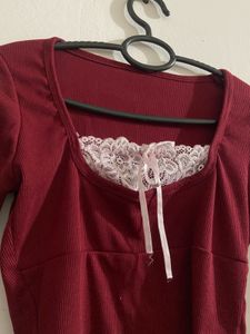Lace Trim Long Sleeve Top