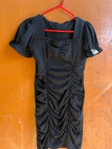 Chic Ruched Black Mini Dress