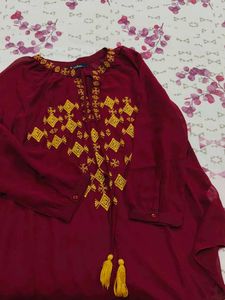 Maroon Kurta with Yellow Embroidery
