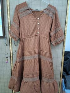 Brown Tiered Midi Dress