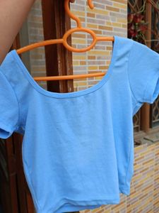 Baby Blue Cropped Ribbed Top