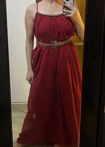 Wildest Dreams: Red Beaded Flowy Maxi Dress