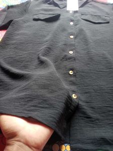 Chic Black Textured Button-Up Shirt