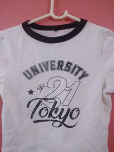 White Crop Top University Tokyo Print