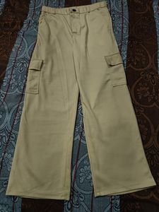Khaki Wide Leg Cargo Pants