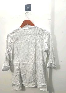 White Polka Dot V-Neck Top