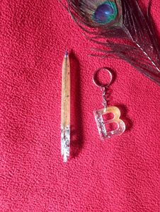 Handmade Resin 'B' Keychain & Pen Set