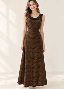 Elegant Brown Beaded Maxi Dress