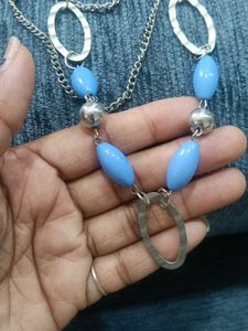 multi layer silver chain necklace with blue 💙 bea