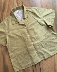 Linen Blend Short Sleeve Button-Up Shirt