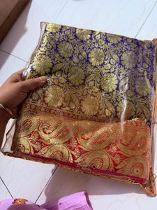 Vibrant Red &amp; Purple Silk Saree