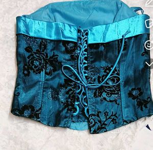Teal Brocade embroidery Corset