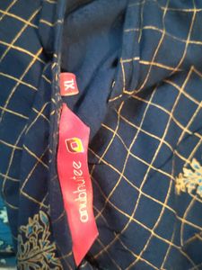 Navy Blue Kurta with Golden Leaf Print