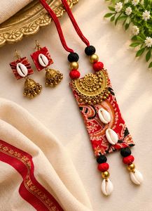 Boho Fabric Necklace & Earring Set