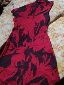 Chic Red &amp; Burgundy Abstract Print Dress