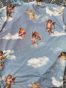 Cloud Cherub Print Cropped Top